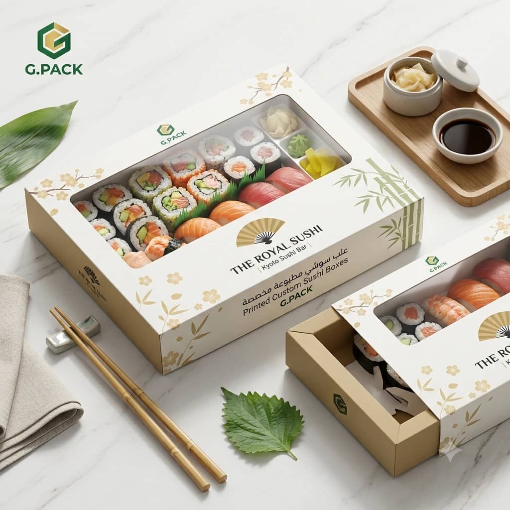 علب سوشي مطبوعة بشعارك — غطاء PET شفاف | جي باك — 1